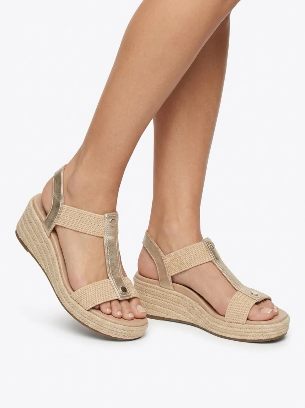NWOB Pair of Vionic Comfort Sandals Espadrille in Metallic GOLD and Sand Sz 6.5